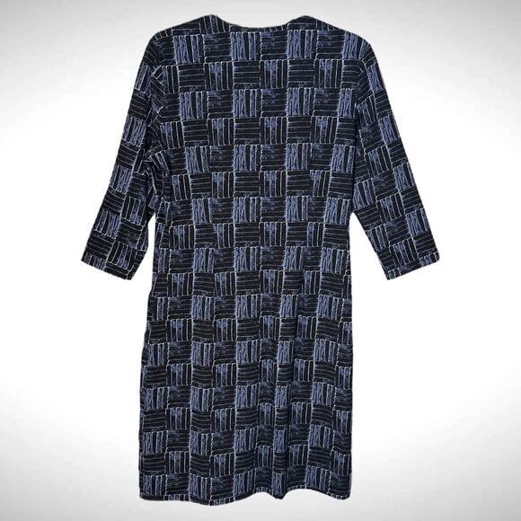 J. McLaughlin Size L V-Neck Sheath Dress Blue Black Abstract Check Print Stretch - Picture 4 of 8